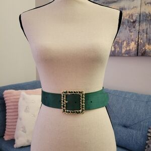 Wicked Green waist belt with gold buckle